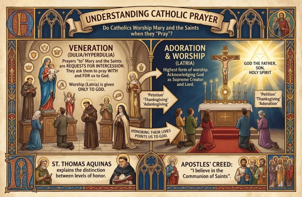do catholics worship mary and the saints when they pray