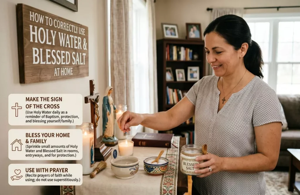 how to correctly use holy water and blessed salt at home