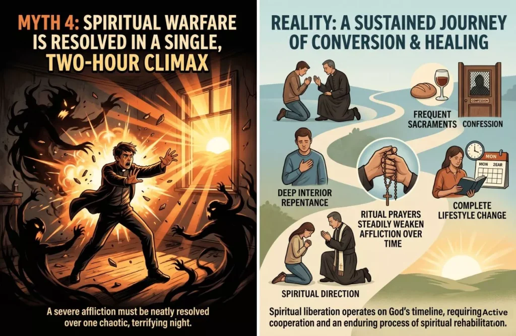 myth 4 spiritual warfare is resolved in a single two hour climax