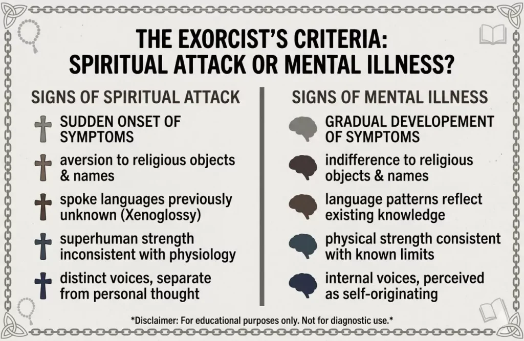 image illustrate the exorcists criteria spiritual attack or mental illness